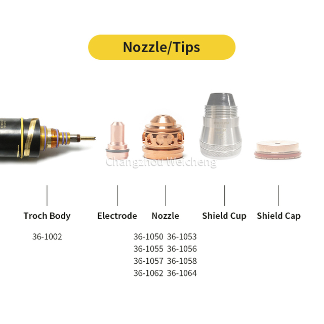 Ponta do bico de plasma de dinâmica térmica 36-1002 36-1050 36-1053 36-1055 36-1057 36-1056 36-1058 36-1062 36-1064 