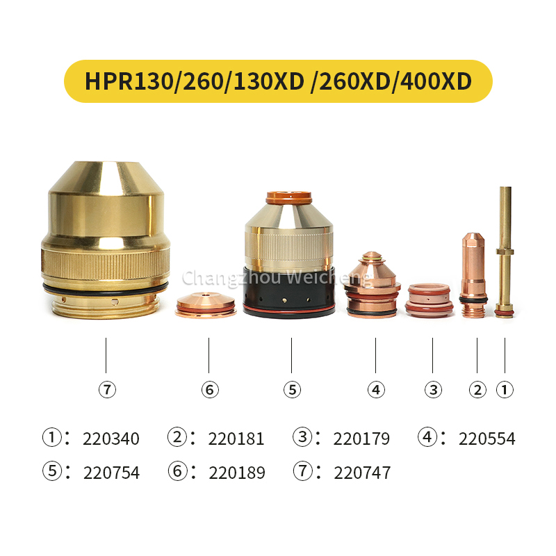  Eletrodo de plasma da tocha HPR130 240 400 220181 220187 Bocal 220182 220188 Escudo 220183 220189